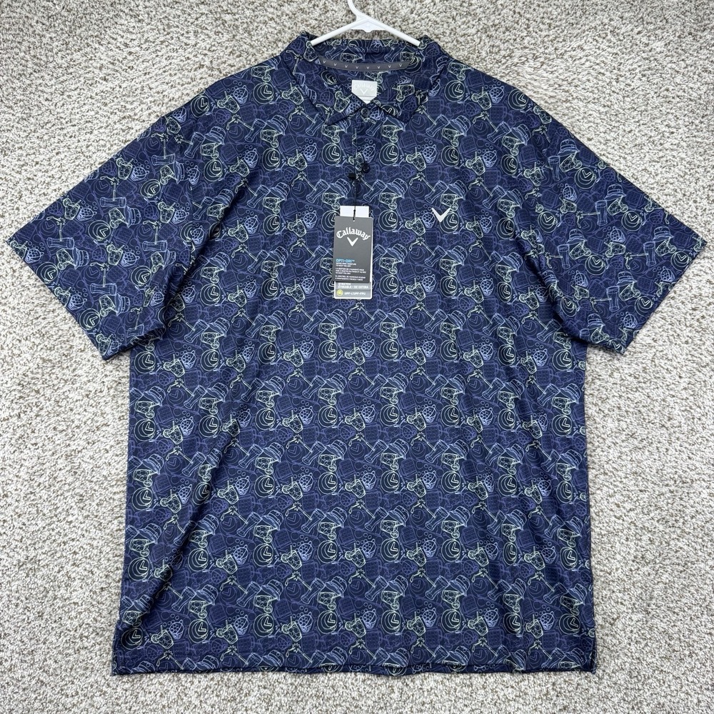 NEW Callaway Polo Shirt‎ Men's XL Geometric Cocktails Drinks Performance Golf
